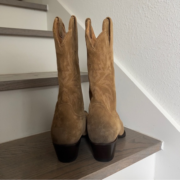 NWOB Tecovas The Jamie Suede Western Cowboy Boots in Caramel Brown - Picture 4 of 8